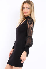 Black Choker Knit Midi Dress - Brittany-Dresses