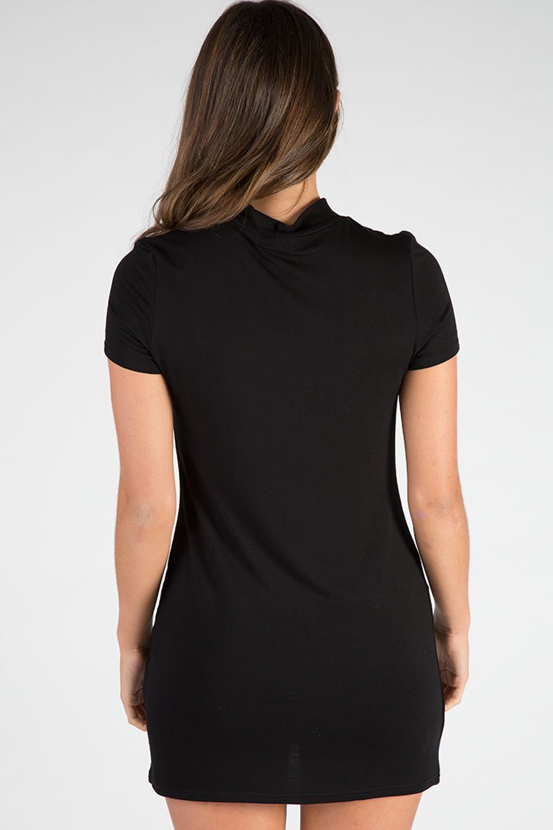 Black Choker Neck Cut Out Slogan T-Shirt Dress - Sophie Rebellious Fashion Black Choker Neck Cut Out Slogan T-Shirt Dress - Sophie Rebellious Fashion