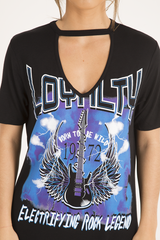 Black Choker Neck Loyalty T-shirt Dress - Una-Dresses