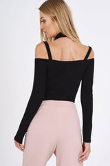 Black Choker Neck Strappy Bodysuit - Jenny-Bodysuits