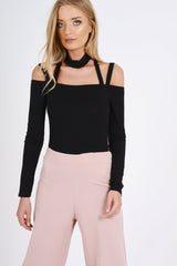 Black Choker Neck Strappy Bodysuit - Jenny-Bodysuits