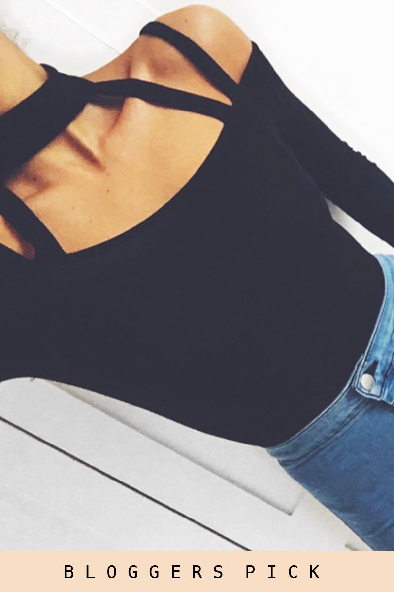 Black Choker Neck Strappy Bodysuit - Jenny-Bodysuits