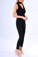 Black Choker Neck Wrapover Jumpsuit - Palma-Jumpsuits