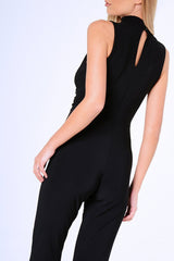 Black Choker Neck Wrapover Jumpsuit - Palma-Jumpsuits