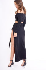 Black Choker Strap Back Crop Top & Skirt Co-ord Set - Kendall-Co-ords