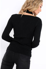 Black Choker Twist Knit Jumper - Maya-Jumper
