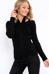Black Choker Twist Knit Jumper - Maya-Jumper