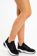 Black Chunky Cleated Sole Knit Trainers - Marzia-Trainers