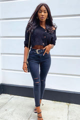 Black Chunky Knit Button Up Crop Cardigan - Elly-Cardigans