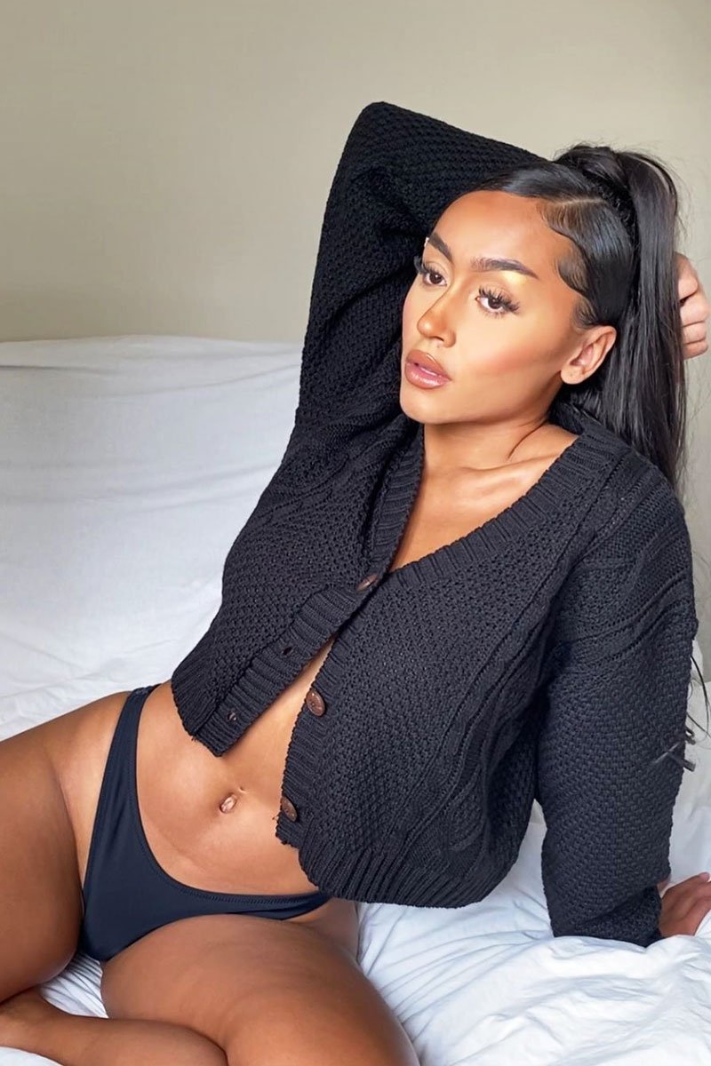 Black Chunky Knit Button Up Crop Cardigan - Elly-Cardigans