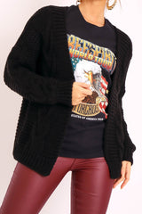 Black Chunky Knit Cable Pattern Cardigan - Luna-Cardigans