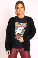 Black Chunky Knit Cable Pattern Cardigan - Luna-Cardigans