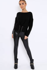 Black Chunky Knit Corset Waist Knitted Jumper - Mikayla-Jumper
