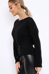 Black Chunky Knit Corset Waist Knitted Jumper - Mikayla-Jumper