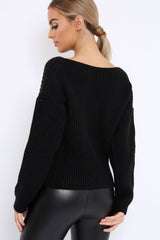 Black Chunky Knit Corset Waist Knitted Jumper - Mikayla-Jumper