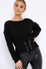 Black Chunky Knit Corset Waist Knitted Jumper - Mikayla-Jumper