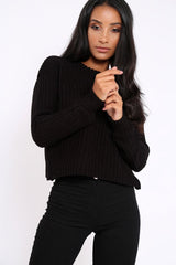 Black Chunky Knit Distressed Jumper - Bella-Jumper