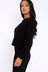 Black Chunky Knit Distressed Jumper - Bella-Jumper