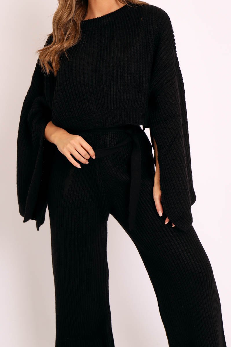 Black Chunky Knit Loungewear Set - Harper-Loungewear