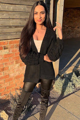 Black Chunky Knit Oversized Cardigan - Eaden-Cardigans