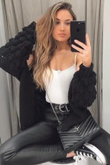 Black Chunky Knit Oversized Cardigan - Eaden-Cardigans