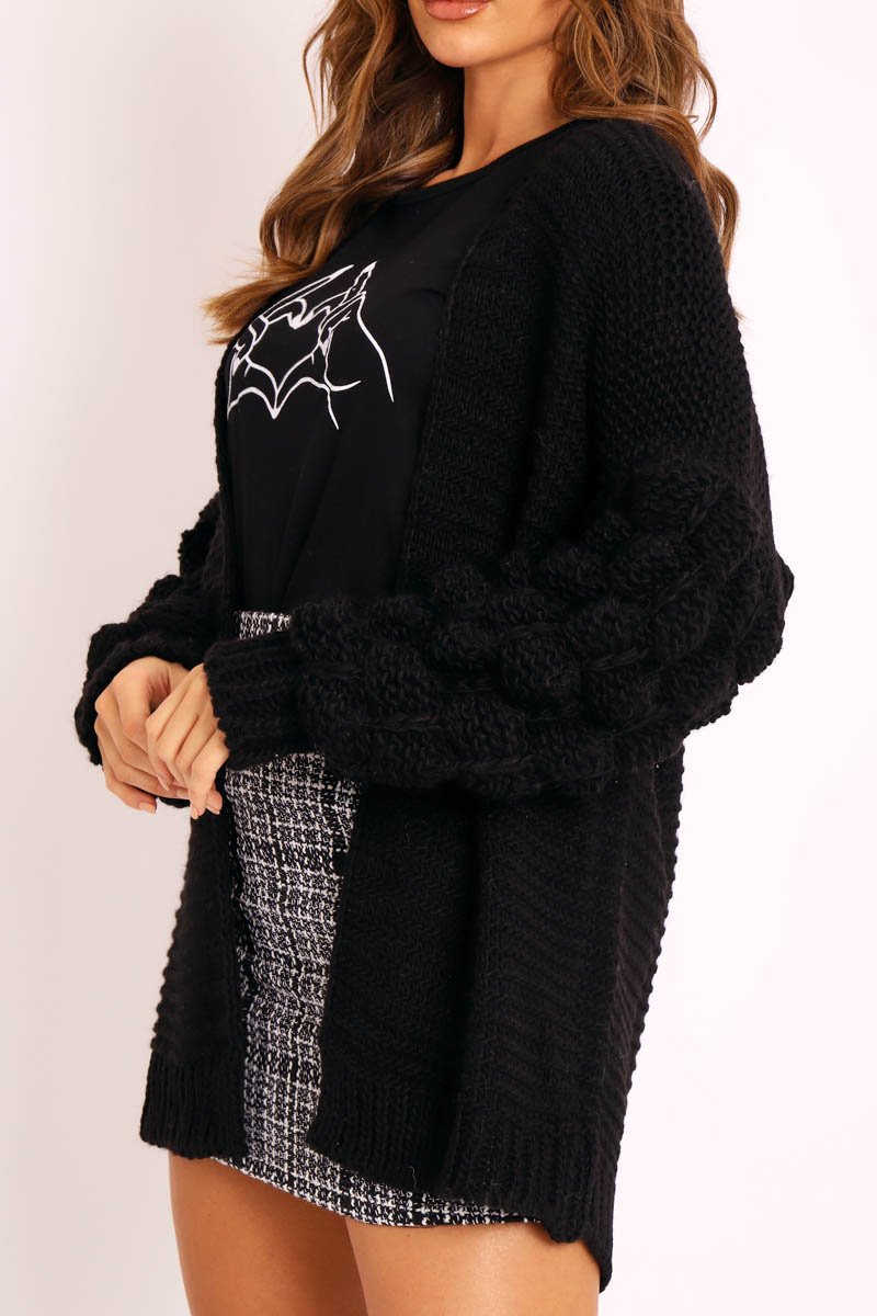 Black Chunky Knit Oversized Cardigan - Eaden-Cardigans