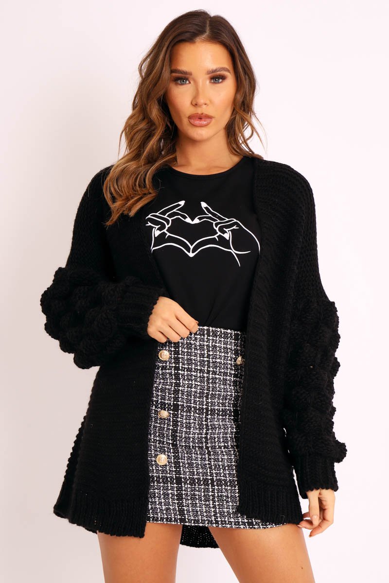Black Chunky Knit Oversized Cardigan - Eaden-Cardigans