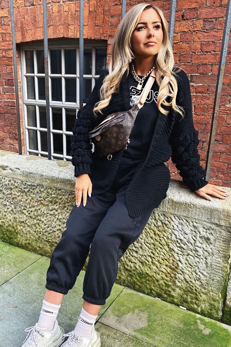 Black Chunky Knit Oversized Cardigan - Eaden-Cardigans