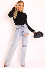 Black Chunky Knit Puff Sleeve Jumper - Hannahmae-Jumper