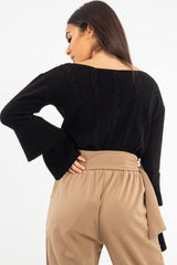 Black Chunky Knit Sleeve Detail Jumper - Lillienne-Jumper