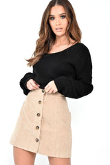 Black Chunky Knit V Back Crop Jumper - Priscilla-Jumper