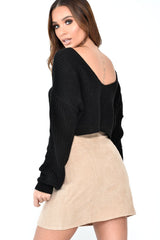 Black Chunky Knit V Back Crop Jumper - Priscilla-Jumper