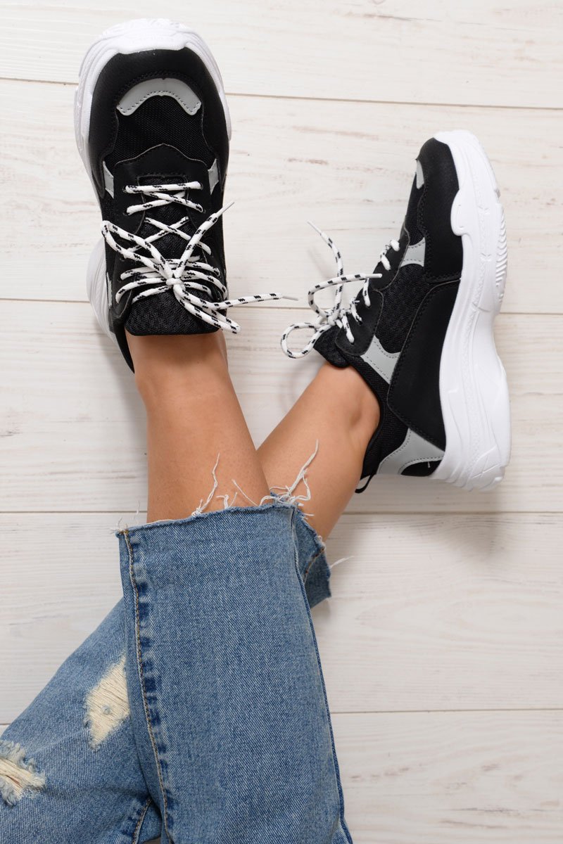 Black Chunky Panel Trainers - Libby-Trainers
