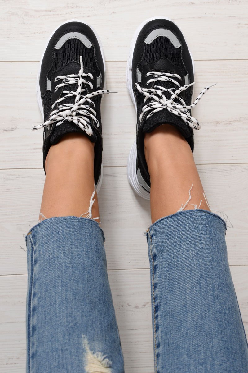 Black Chunky Panel Trainers - Libby-Trainers