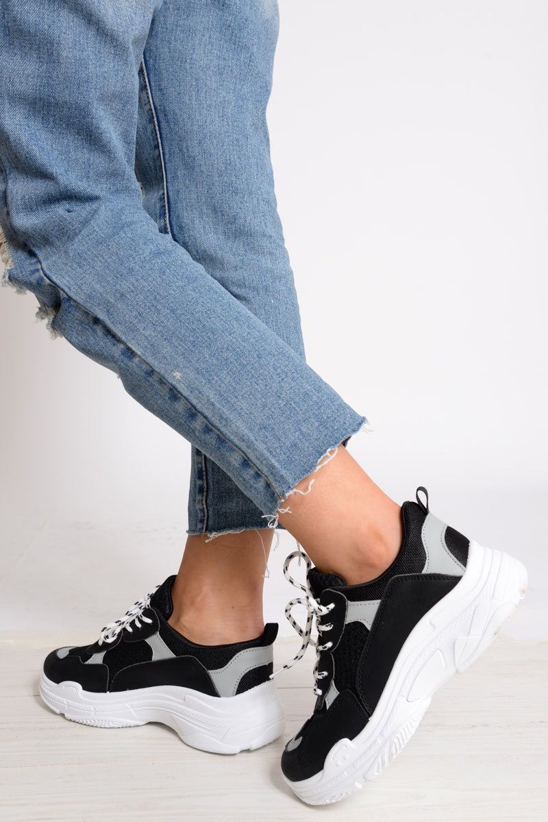 Black Chunky Panel Trainers - Libby-Trainers