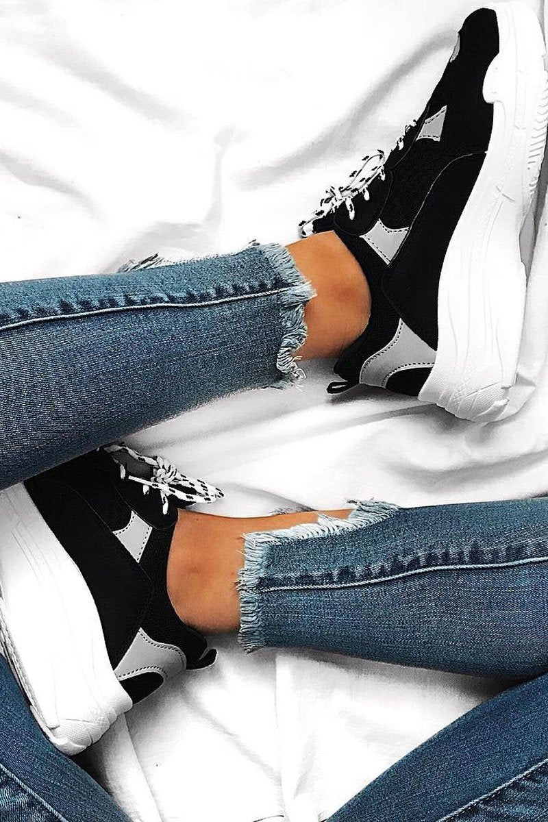 Black Chunky Panel Trainers - Libby-Trainers