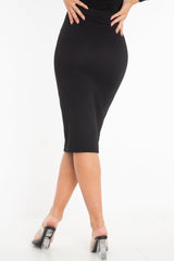Black Chunky Rib Bodycon Midi Skirt - Marcelle-Skirts