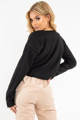 Black Chunky Rib V-Neck Jumper - Evalise-Jumper