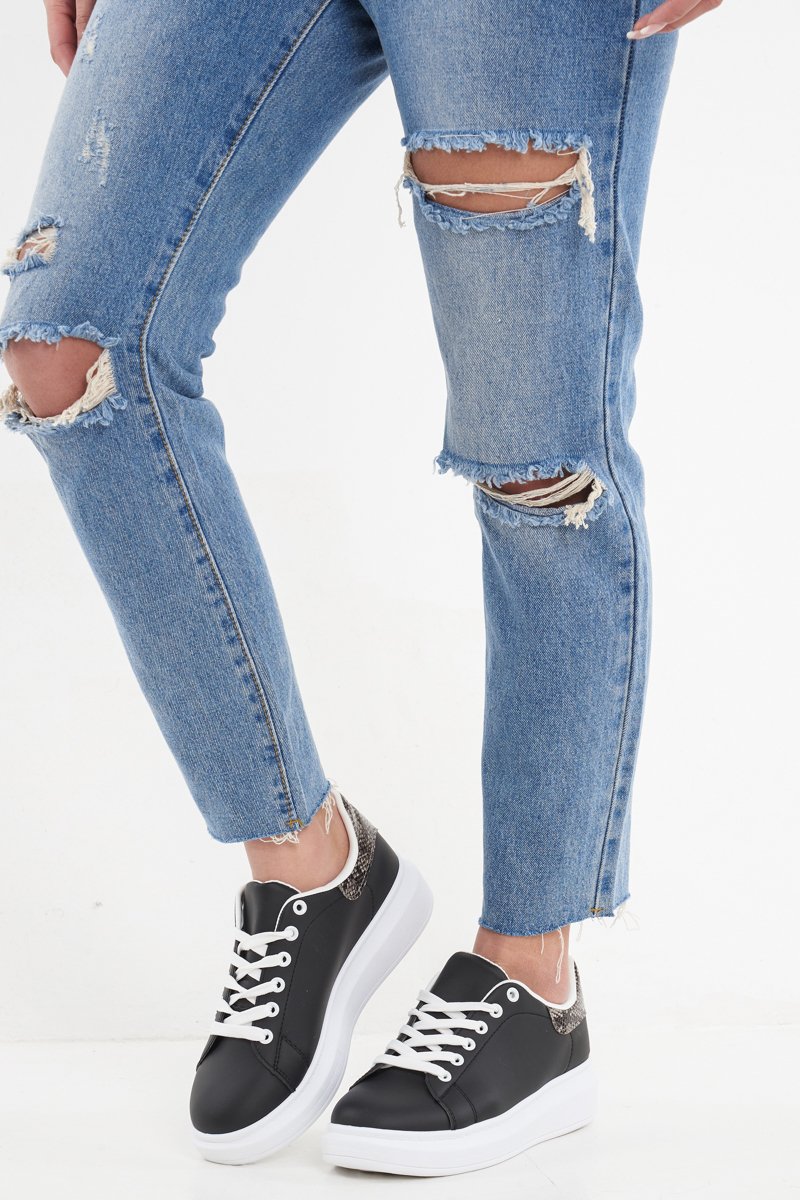 Black Chunky Sole Lace Up Trainers - Lauryl-Trainers