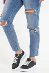 Black Chunky Sole Lace Up Trainers - Lauryl-Trainers