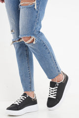 Black Chunky Sole Lace Up Trainers - Lauryl-Trainers