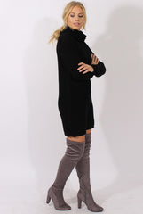 Black Chunky Turtleneck Knit Jumper Dress - Cloe-Jumper