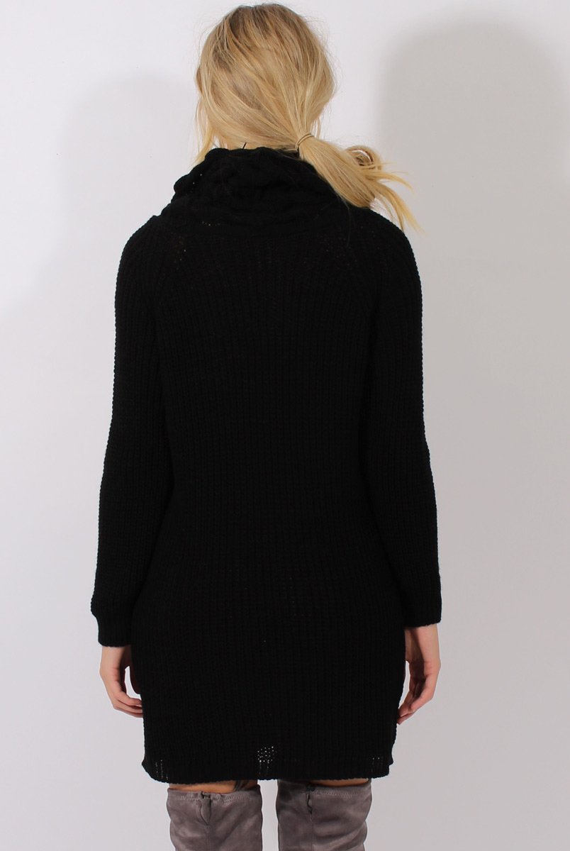 Black Chunky Turtleneck Knit Jumper Dress - Cloe-Jumper