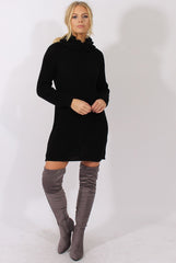 Black Chunky Turtleneck Knit Jumper Dress - Cloe-Jumper