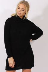 Black Chunky Turtleneck Knit Jumper Dress - Cloe-Jumper