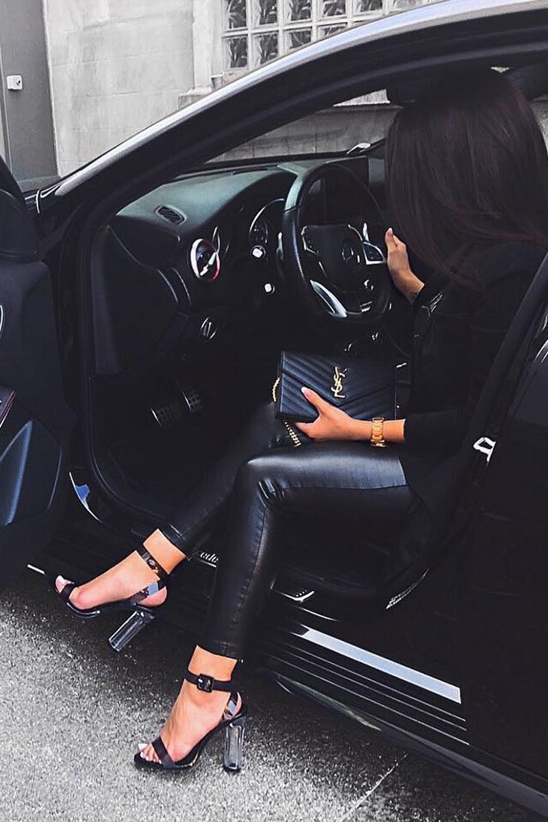 Black Clear Ankle Strap Heels - Eyana-Heels
