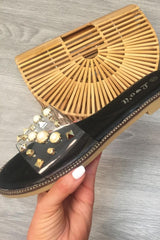 Black Clear Clear Studded Sliders -Athira-Sliders