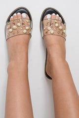 Black Clear Clear Studded Sliders -Athira-Sliders