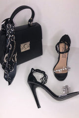 Black Clear Diamante Lace Up Heel - Laicee-Heels