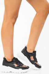 Black Clear Insert Lace Up Chunky Trainers - Shayli-Trainers